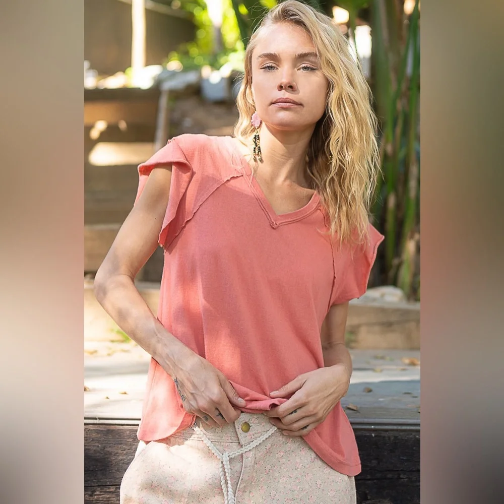 POL Baby Tee Ruffle Sleeve Bohemian Cotton Top - Picture 6 of 9